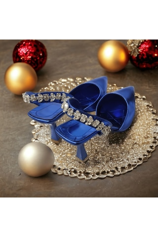 Tarzbu Lks İnce Topuklu Taşlı Parlak Mavi Renk Abiye Ayakkabı Mavi