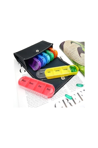 Yaozixa 7 Günlük 28 Bölmeli Plastik İlaç Kutusu - Günlük 4 Kullanıma Uygun Siyah Cüzdan Tipi İlaç Saklama Kutusu Çok Renkli