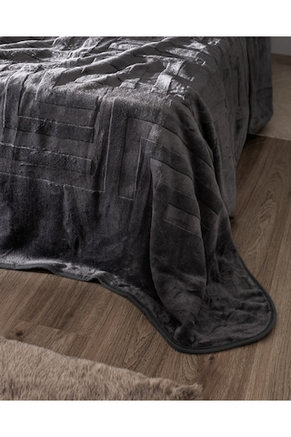 Clementine Çift Kişilik Vizon Emboss Battaniye - Antrasit Gri