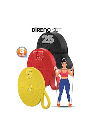 5 + 15 + 25 Kg 3'lü Set Barfiks Lastiği Gym Resistance Band Antrenman Kas Geliştirme Bandı