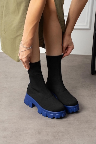 Shoetek Darve Kadın Bot Triko Dokumalı Lacivert Tabanlı Siyah Siyah