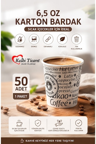 Karton Bardak 6,5 Oz Sızdırmaz Erimez Kokusuz Kullan At Bardak Kağıt Bardak 50