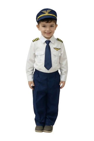 Uzun Kol Gömlekli Apoletli Erkek Çocuk Pilot Kostümü