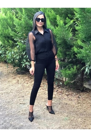 Forlady Siyah Arkası Dekolteli Gömlek