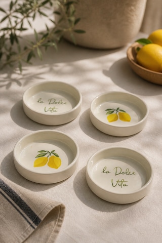 Vita Limon 4 Parça 13 Cm Seramik Çerezlik & Sosluk Kase Kahvaltılık Sunumluk Beyaz