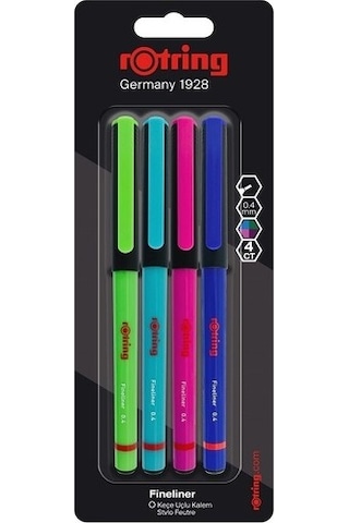 Rotring Fineliner Ince Keçe Uçlu Kalem 4'lü Canlı Renkler