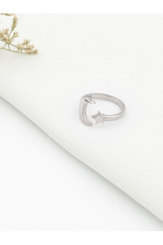 Brezza Lusso Jewelry Yıldız Ve Hilal Kadın Gümüş Yüzük Ayarlanabilir 11-17 Gümüş
