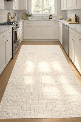 Raschel Carpet Yıkanabilir Leke Tutmaz Moopy Krem Dokuma Mutfak Halısı Kaymaz Taban Halı Mutfak Lp1001a Krem Krem