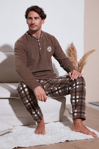 Buratti Ekose Regular Fit Bisiklet Yaka Kışlık Polar Erkek Pijama Takımı 609610013W4 Camel