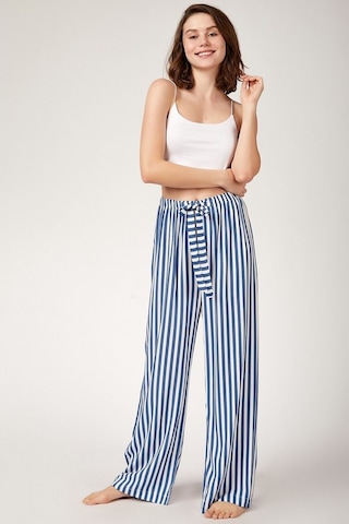 Gabria Kadın Çizgili Bol Paça Pantolon Indıgo İndigo