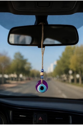 Nazar Boncuğu Dikiz Aynası Süsü Mor Renkli 3 Cm Duvar Süsü El Yapımı Cam Kapı Süsü