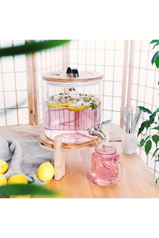Navaris 5 Litre Cam Içecek Sebili - Musluk Kapaklı Ve Bambu Standlı Sıcak Ve Soğuk Içecekler Için Su Sebili 189436788