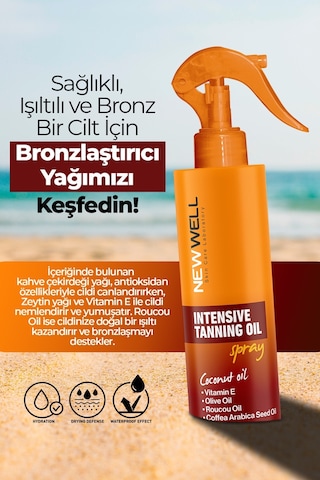 New Well Kahve Çekirdeği Yağlı Yoğun Bronzlaştırma Spreyi SPF50+ 150 ML