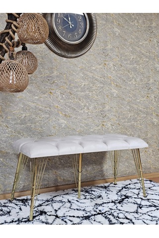 Zafir Metal Gold Tel Ayaklı 100 Cm Puf Bench - Puf - Bench - Oturak - Mutfak Oturağı - Antre Oturağı Krem