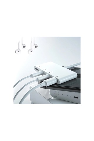 Ally Apple Uyumlu iPhone 14-13-12-11 4in1 Otg Ses Adaptörü Çift Dc 3.5mm Jack- 5775 - Karbul3836-8392 Beyaz