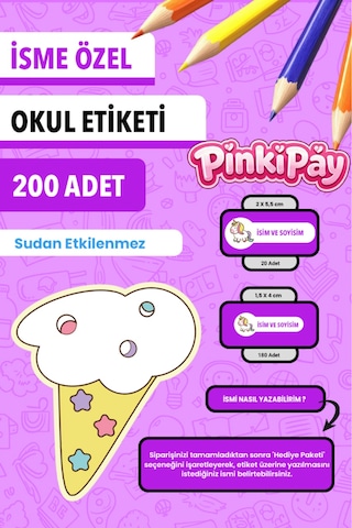 İsim Yazılabilir Sevimli Unicorn Temalı Okul Etiketi Kalem & Defter İçin 200 Adet Figür 1 Çoklu