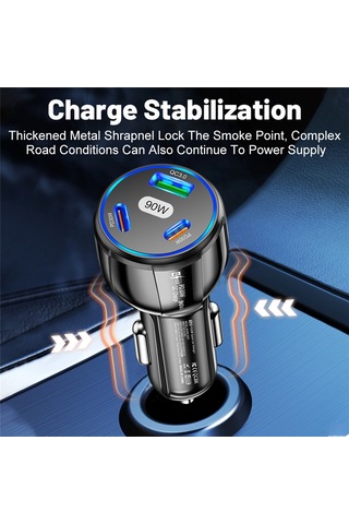 3 Port Hızlı Araba İphone 14 13 12mıini Pro Max Usb Pd Hızlı Hu İçin Siyah