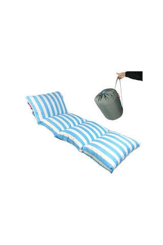 Tr Pofuduk Şezlong Minderi 180x60x12 Cm Çantalı Şezlong Yatağı Su İtici Uv Dayanımlı Çizgili Mavi Diğer