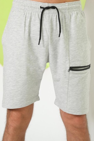 Erkek Fermuar Detaylı Şort Gri Melanj