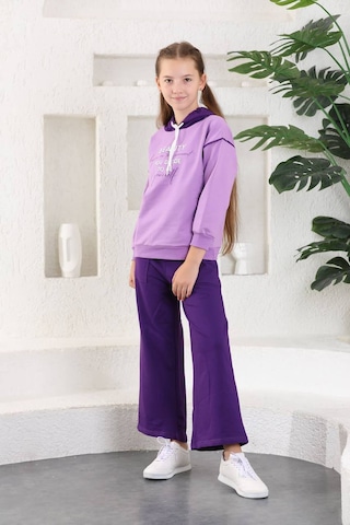 Mnk Baby & Kids Beauty Slaş Kız Çocuk İkiiplik Kapşonlu Eşofman Mnk0395 Lila