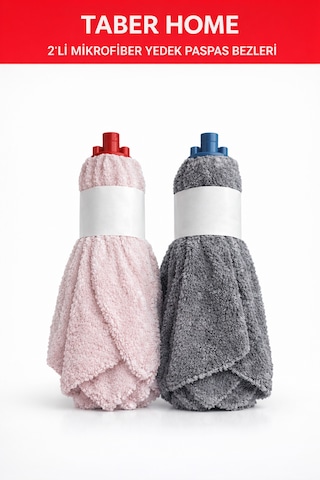 Taber Home 2'li Mikrofiber Yedek Paspas Bezi Vidalı Mop Başlığı Seti - Yüksek Emici Temizlik Bezi
