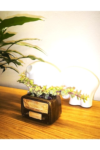 Artepieza Retro Radyo Sukulent Saksısı Ve Kalemlik - Masaüstü Dekoratif Organizer Kahverengi 12 8 12cm