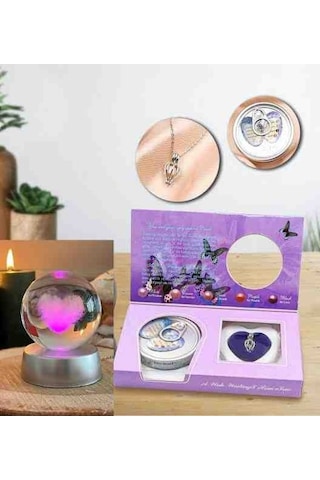 Kişiye Özel Istiridye Inci Kolye Ve Kalp Kristal Cam Kar Küresi Ikili Set
