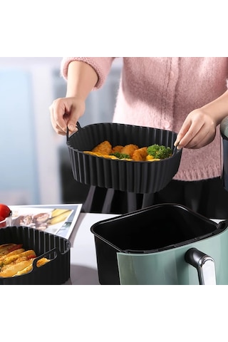 Willowhaven 8 Inç Kare Yapışmaz Silikon Air Fryer Astarı Mavi 1 Adet Fırın Mikrodalga Güvenli Sağlıklı Pişirme