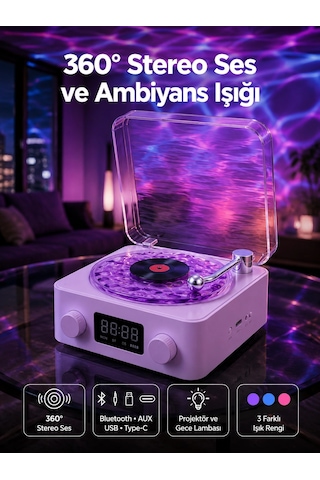 Retro Pikap Tasarımlı Bluetooth Hoparlör Projektörlü Şarjlı Lamba - 4998