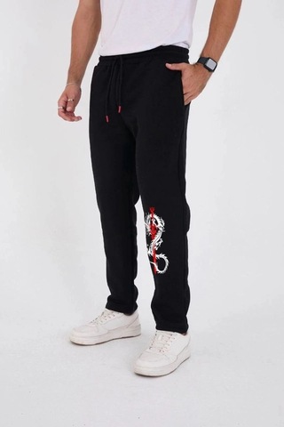 Freedom Store Erkek Kışlık Üç İplik Baskılı Eşofman Pantolon - Siyah