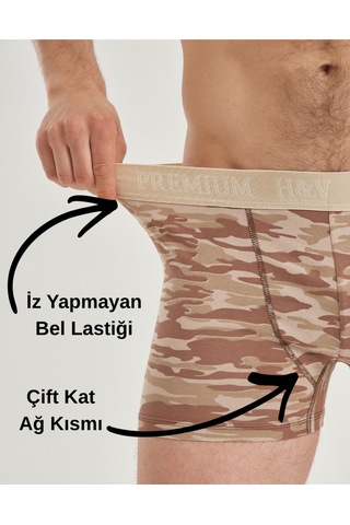 Mercan Kamuflaj Desenli Boxer Bej -tahriş Etmeyen Bel Lastikli-esnek Pamuklu Kumaş-geniş Beden Aralğ S-5xl Krem
