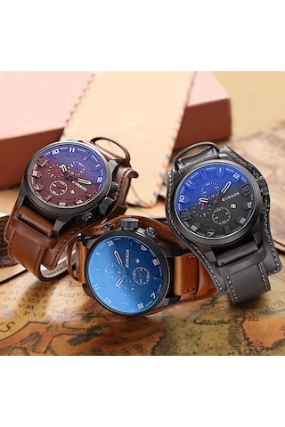 Yunboo Curren Erkek Spor Kol Saati 8225 - Büyük Kadran, Siyah Kasa, Kahverengi Ekran Ve Kordon - Dayanıklı Tasarım Çok Renkli