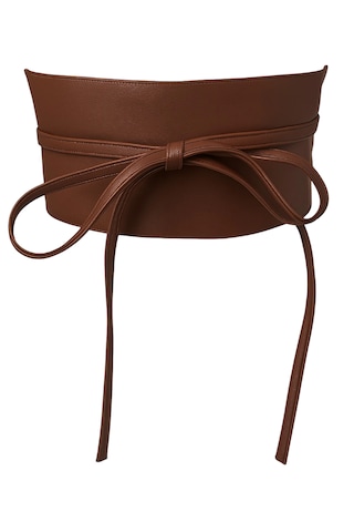 Kadın Kemer Deri Geniş Bağcıklı Kahverengi