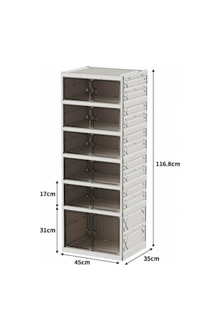 Piev Pratik 6 Katlı 12 Çift Ayakkabı Kapasiteli Mıknatıslı Çift Açılır Kapaklı Toz Geçirmez Ayakkabılık Beyaz Beyaz