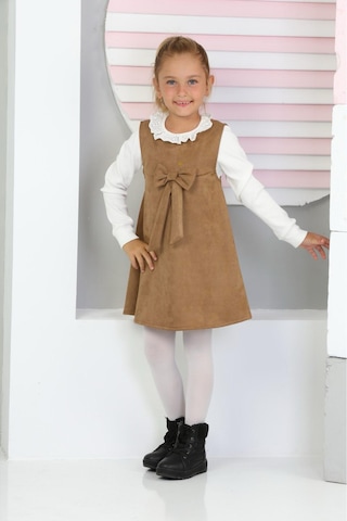 Kız Çocuk Süet Kumaş 2'li Elbise Elbise+bady Bluz 12177 Vizon