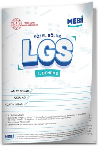 2026 LGS 8.sınıf Meb Online Türkiye Geneli 4. Deneme (Sayısal–SÖZEL) Büyük Boy Renkli Baskı Ücreti