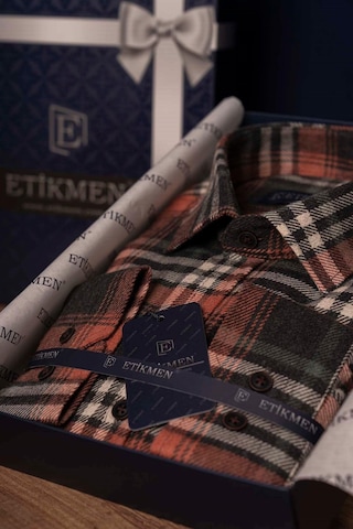 Kiremit Çizgili Slimfit Oduncu Erkek Gömlek Kiremit