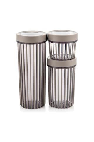 3'lü Çevir Aç Kapak Kavanoz Plastik Saklama Kabı Seti, Büyük, Orta, Küçük, 3 Boy Bej Diğer