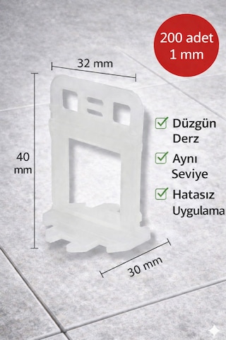 Fayans Seviye Tespit Derz Artısı Klipsi 1 Mm 200 Adet Seramik Eşitleme Sistemi Ayar Aparatı