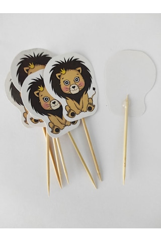 30 Adet Dekoratif Karton Sevimli Aslan Şeklinde Pasta Kürdanı 6,5 Cm