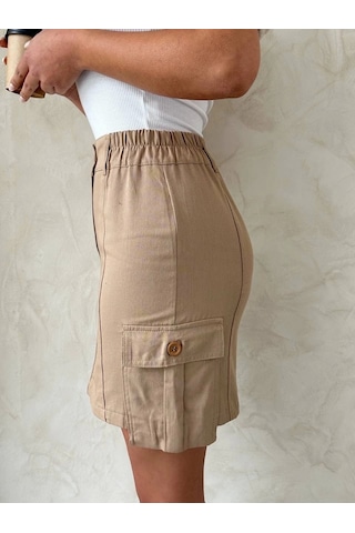 Kargo Cep Mini Etek Bej