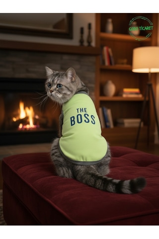 Yeşil The Boss Patron Yazılı Kedi Ve Köpek Kıyafeti Tişörtü Elbisesi Medium/m/beden 2