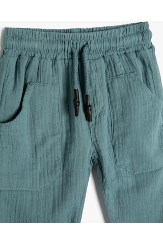 Koton Pantolon Beli Bağlamalı Cepli Pamuklu Müslin Kumaş Mavi 3smb40034tw 3SMB40034TW614 Mavi