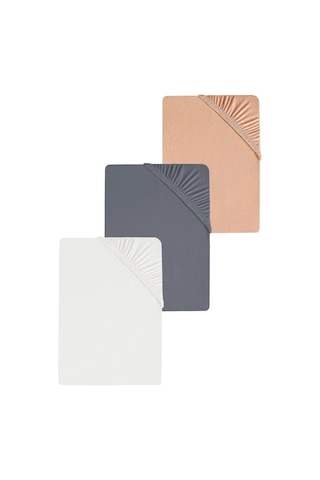 3 Adet Düz Pamuklu Tek Kişilik 80 X 200 + 30 Cm Lastikli Penye Çarşaf Beyaz-antrasit