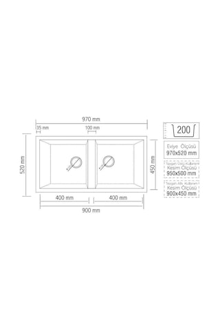 Real Stone P019 Nemrut Granit Mutfak Eviyesi Cappucino Tezgah Altı - Üstü 97x52 Cm İki Gözlü Cappuccino