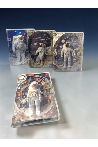 3d Görünümlü Astronot A7 Not Defteri , Çıt Çıtlı Cep Defteri - Turuncu