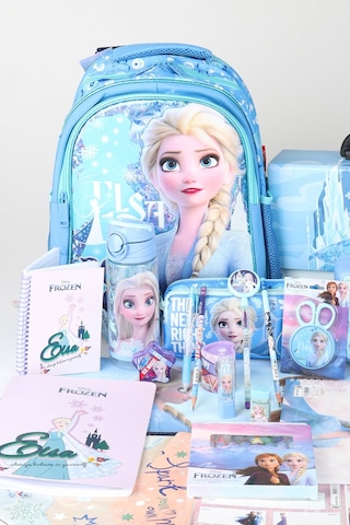 Dekomus Lisanslı Elsa Frozen Ice Glow Colleciton Full Kırtasiye Seti Büyük Boy Okul Çantası,kalem Çantası,beslenme Kabı,matara Altın