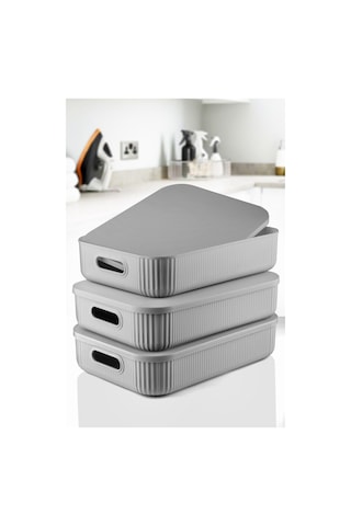 3'lü Set Çok Amaçlı Düzenleyici Depolama Kutusu Gri 6,8lt