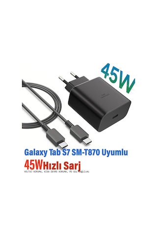 Samsung Galaxy Tab S7 Sm-t870 Tablet Uyumlu Şarj Aleti Ve Kablosu 45w