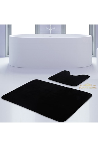Unicolor Düz Siyah 2Li Banyo Paspası Seti Kaymaz Klozet Takımı Siyah